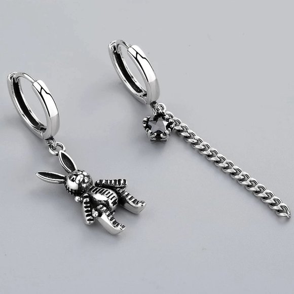 *925 Sterling Silver Vintage Rabbit Hoop Earrings - Picture 1 of 10